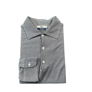 Fedeli Brown White Striped Cotton Men's L/S Polo Shirt Size 52 EU